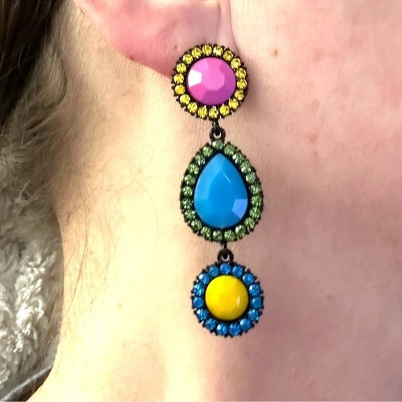 Candy Bright Bold Drop Statement Earrings Pink Blue Yellow Pierced - Picture 2 of 6